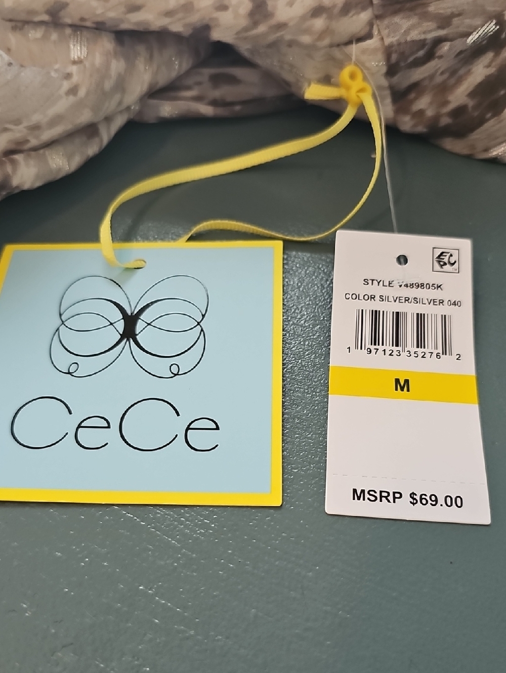 CeCe Light Gray/silver Top With Hang New With Tags. Size Meduim‎ Sheer Overlay.